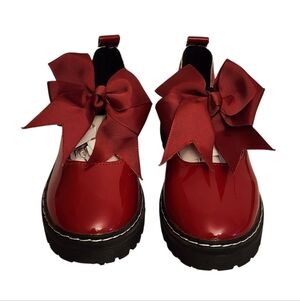 Kids Red Patent Leather Shoes With Bow Accent - Size 36 (5.5 US)